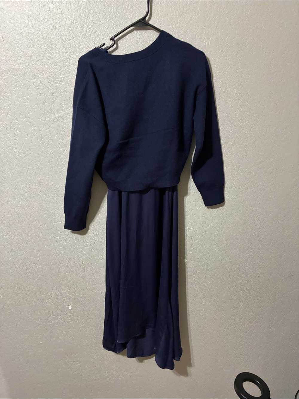 Anthropologie Navy Knot-Detail Midi Dress with Brown Clutch - Picture 9 of 11